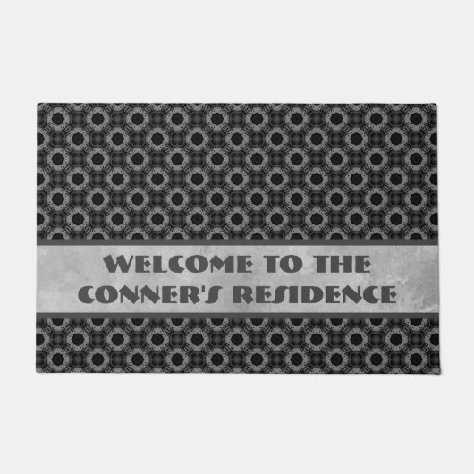 銀灰色の花パターン ドアマット (正面)