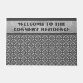 銀灰色の金属の花と宝石のパターン ドアマット