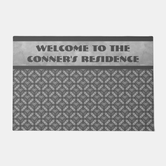 銀灰色の金属の花と宝石のパターン ドアマット (正面)