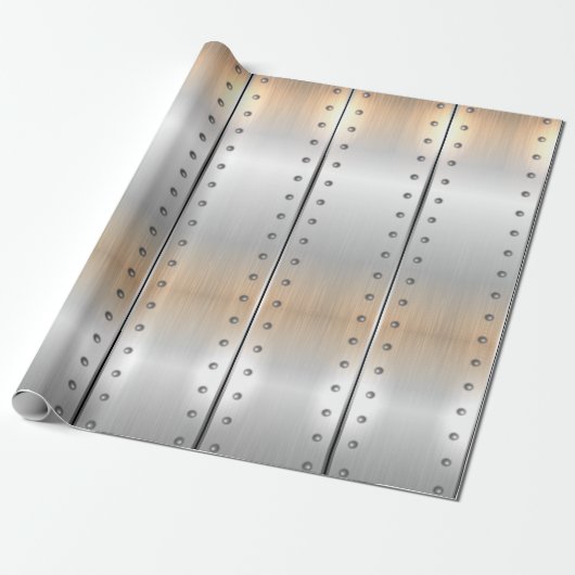 銀灰色の金属ストライプ模様 ラッピングペーパー (アンロールド)