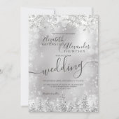 銀灰色の雪の松クリスマス冬の結婚式 招待状 (正面)
