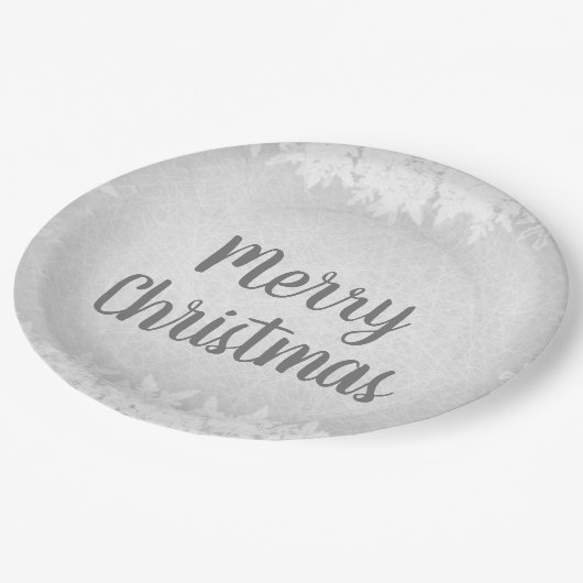 銀灰色の霜のメリークリスマス ペーパープレート (アングル)