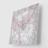 銀灰色グラファイトダイヤモンド結晶Marble PInk スクエア壁時計 (傾斜)