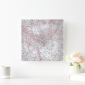 銀灰色グラファイトダイヤモンド結晶Marble PInk スクエア壁時計 (ホーム)