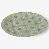 銀灰色グリーンブルー金属塗り模様 ペーパープレート (アングル)