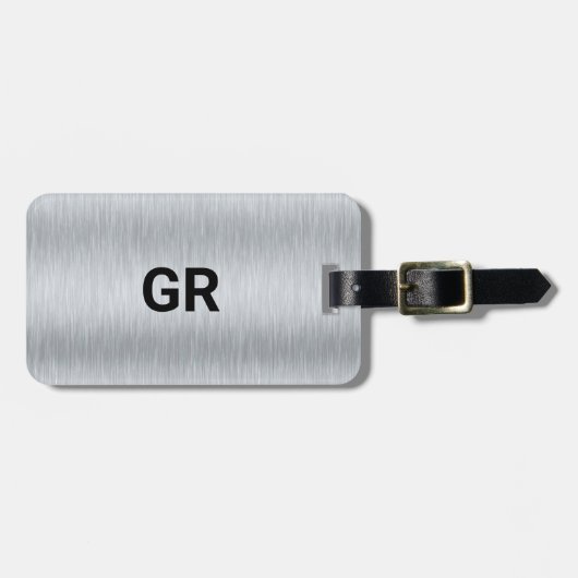 銀灰色メタリックテクスチャカスタム文字 ラゲッジタグ (正面横)