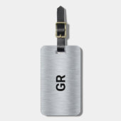 銀灰色メタリックテクスチャカスタム文字 ラゲッジタグ (正面縦)