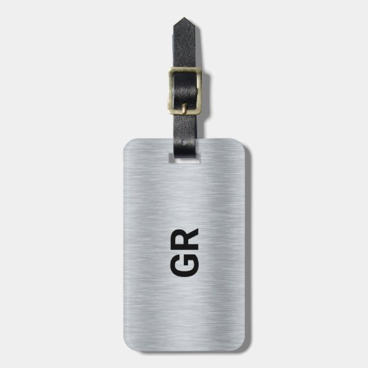 銀灰色メタリックテクスチャカスタム文字 ラゲッジタグ (正面縦)