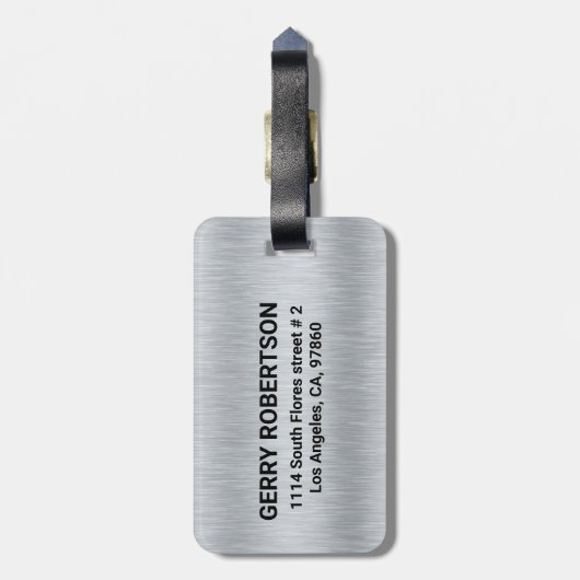 銀灰色メタリックテクスチャカスタム文字 ラゲッジタグ (裏面縦)