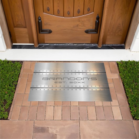 銀灰色メタリック幾何学模様デザイン ドアマット (室外)