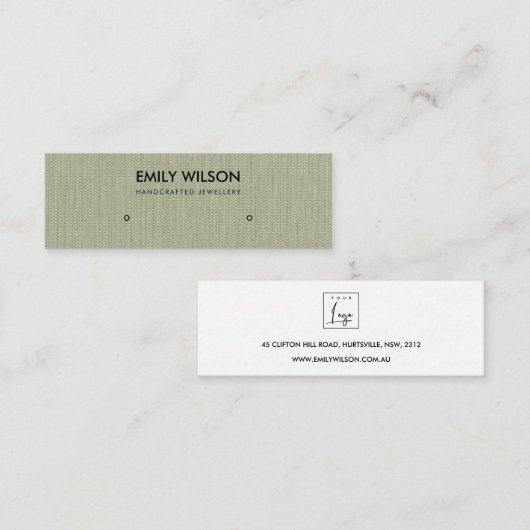 銀灰色草地スタッドイヤリング表示ロゴ スキニー名刺 (正面/裏面)