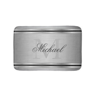 銀灰金属模様モノグラム バスマット