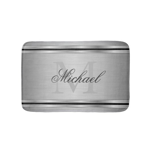 銀灰金属模様モノグラム バスマット (正面)