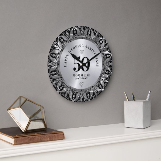 銀王室の装飾骨組結婚年祭 ラージ壁時計 (オフィス)