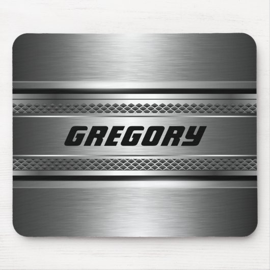 銀男らしフェイクデザインストライプモノグラム マウスパッド (正面)