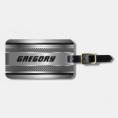 銀男らしフェイクデザインストライプモノグラム ラゲッジタグ (正面横)