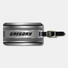 銀男らしフェイクデザインストライプモノグラム ラゲッジタグ