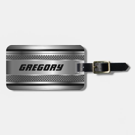 銀男らしフェイクデザインストライプモノグラム ラゲッジタグ (正面横)