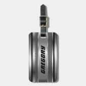 銀男らしフェイクデザインストライプモノグラム ラゲッジタグ (正面縦)