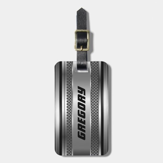 銀男らしフェイクデザインストライプモノグラム ラゲッジタグ (正面縦)