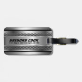 銀男らしフェイクデザインストライプモノグラム ラゲッジタグ (裏面横)