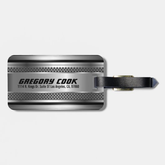 銀男らしフェイクデザインストライプモノグラム ラゲッジタグ (裏面横)