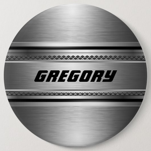 銀男らしフェイクデザインストライプモノグラム 缶バッジ (正面)