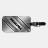 銀男らしフェイクデザインストライプモノグラーム2 ラゲッジタグ (正面横)