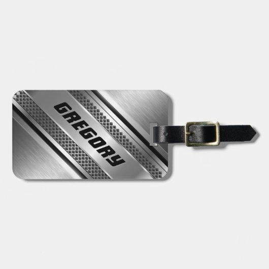 銀男らしフェイクデザインストライプモノグラーム2 ラゲッジタグ (正面横)
