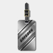 銀男らしフェイクデザインストライプモノグラーム2 ラゲッジタグ (正面縦)