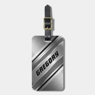 銀男らしフェイクデザインストライプモノグラーム2 ラゲッジタグ