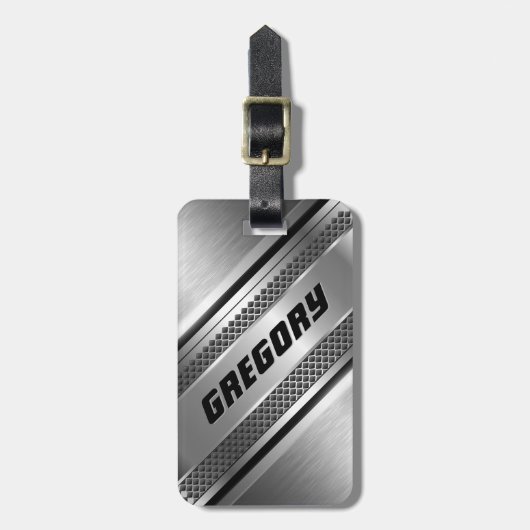 銀男らしフェイクデザインストライプモノグラーム2 ラゲッジタグ (正面縦)
