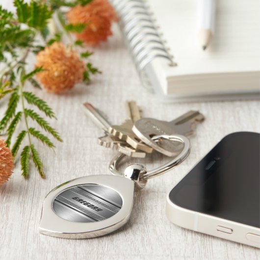 銀男らしフェイク製ストライプの模様 キーホルダー (側面)