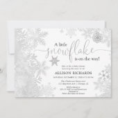 銀男女兼用白スノーフレーク赤ちゃんシャワー 招待状 (正面)