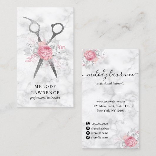 銀白大理石のはさみ 名刺 (正面/裏面)