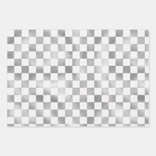 銀白色のメタリックスクエアパターン背景 ラッピングペーパーシート (正面)