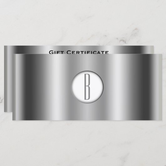 銀白色の光沢のあるグラムモノグラムのギフト証明書 (正面/裏面)