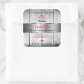 銀白色の木目製品ラベルピンクハート スクエアシール (バッグ)