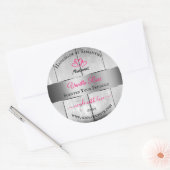 銀白色の木目製品ラベルピンクハート ラウンドシール (封筒)