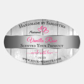 銀白色の木目製品ラベルピンクハート 楕円形シール (正面)