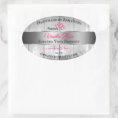 銀白色の木目製品ラベルピンクハート 楕円形シール (バッグ)