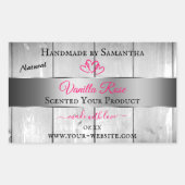 銀白色の木目製品ラベルピンクハート 長方形シール (正面)