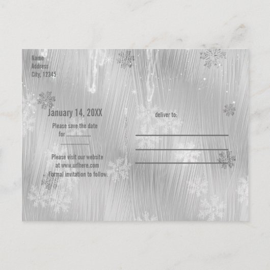 銀白色の氷の雪の結晶 冬の不思議な世界 案内ポストカード (裏面)