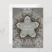 銀白色の灰色の光沢のある星メリークリスマス シーズンポストカード (正面/裏面)