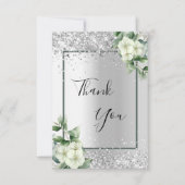 銀白色の花のグリッターが上品で華やか サンキューカード (正面)