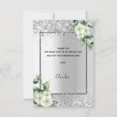 銀白色の花のグリッターが上品で華やか サンキューカード (裏面)