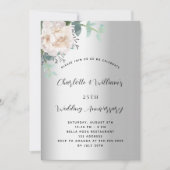 銀白色の花をあしらった25周年結婚記念日 招待状 (正面)