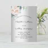 銀白色の花をあしらった25周年結婚記念日 招待状 (スタンド正面)