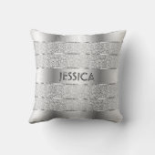 銀白色の花柄ストライプ クッション (裏面)