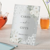 銀白色の花模様がレースのカードギフトサイン 台座サイン (インサイチュ)